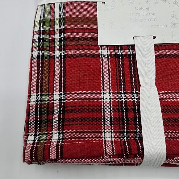 34Th & Pine Red Green Cream Tartan Plaid Cotton Tablecloth 60x90in Oblong NEW - Picture 3 of 8